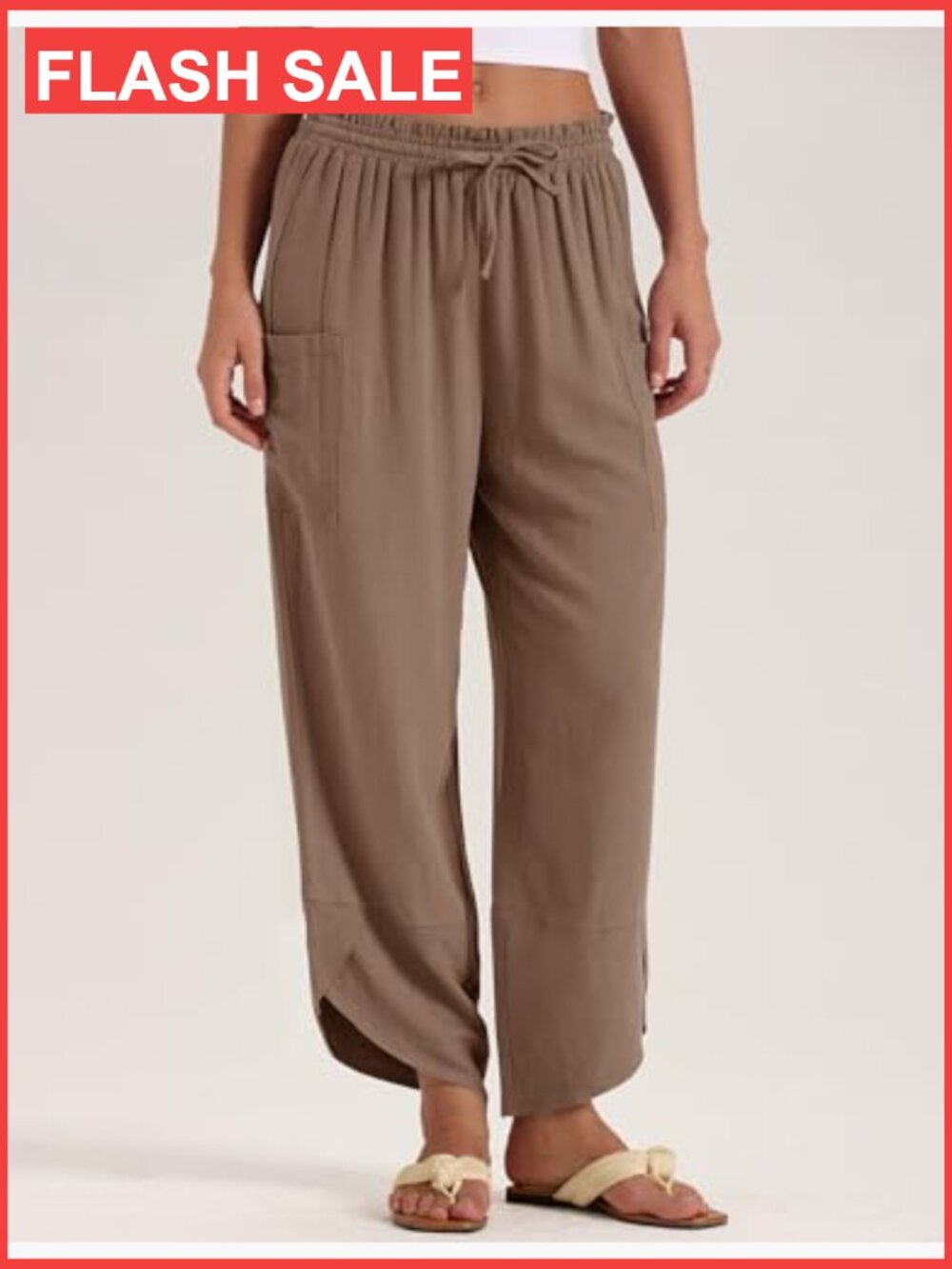 Boho Wide Leg Linen Capri Pants Women Summer Palazzo Drawstring - Picture 2 of 7
